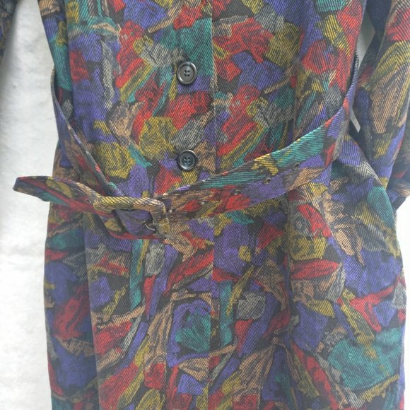 Pure wool duster Trench dress, 100%Wool Belted Dress with lining & pocket Medium - Picture 3 of 11